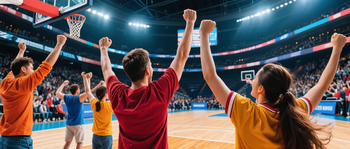 篮球球迷在球场热情呐喊